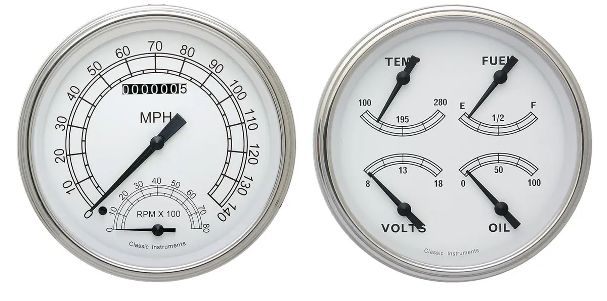 Classic Instruments Classic White Series Gauge Set – 5-Piece Cluster With White Dials – Cw62Slc 1